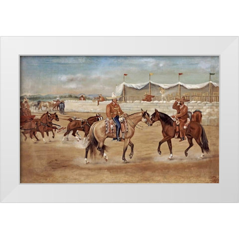 The Arrival of The Boss at The Rodeo White Modern Wood Framed Art Print by Icaza, Ernesto