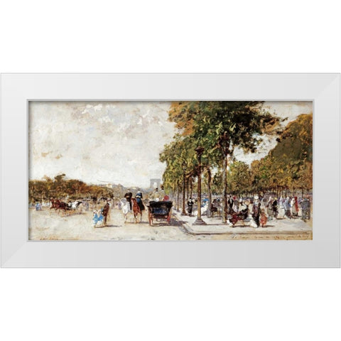 Les Champs Elysees, Paris White Modern Wood Framed Art Print by Loir, Luigi