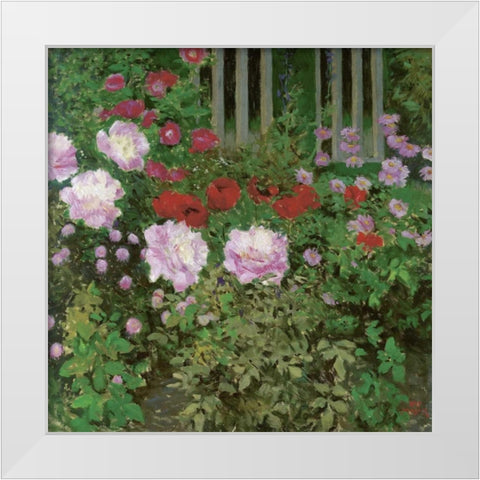 Flowers and Garden Fence White Modern Wood Framed Art Print by Moser, Koloman