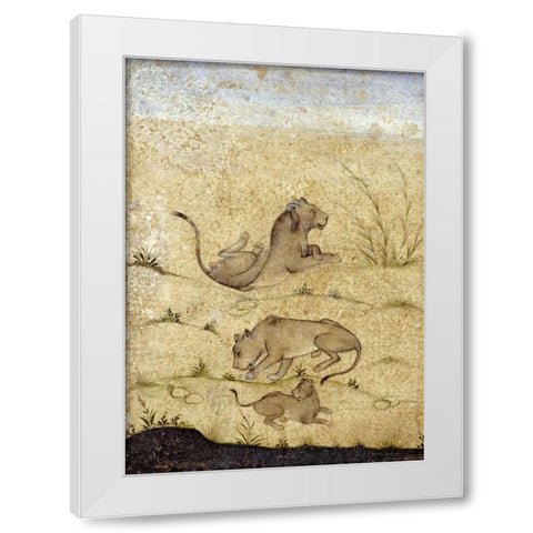 A Family of Lions White Modern Wood Framed Art Print by Mughal