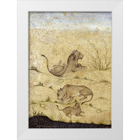 A Family of Lions White Modern Wood Framed Art Print by Mughal
