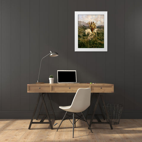Visit To Another Tribe White Modern Wood Framed Art Print by Paxson, Edgar Samuel