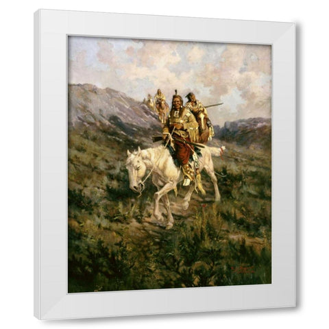 Visit To Another Tribe White Modern Wood Framed Art Print by Paxson, Edgar Samuel