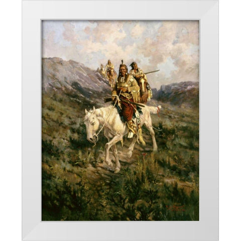 Visit To Another Tribe White Modern Wood Framed Art Print by Paxson, Edgar Samuel