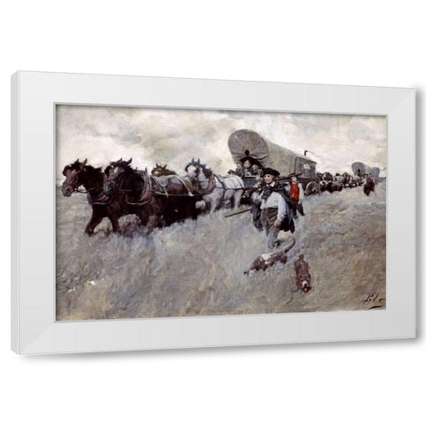 The Connecticut Settlers Entering The Western Reserve White Modern Wood Framed Art Print by Pyle, Howard