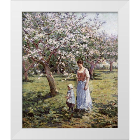 Promenade Among The Blossoms White Modern Wood Framed Art Print by Robinson, Theodore