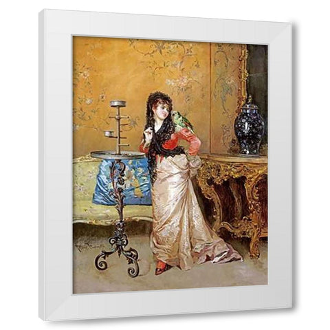 The Pet Parrot White Modern Wood Framed Art Print by Simonetti, Attilio