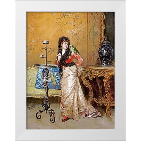 The Pet Parrot White Modern Wood Framed Art Print by Simonetti, Attilio