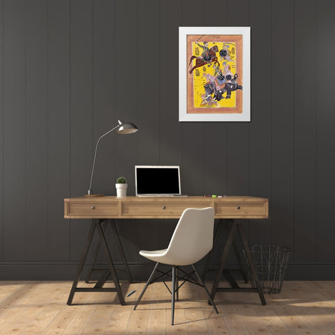 Sindhu Ragini on Horseback White Modern Wood Framed Art Print by Sirohi