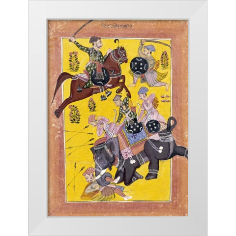 Sindhu Ragini on Horseback White Modern Wood Framed Art Print by Sirohi