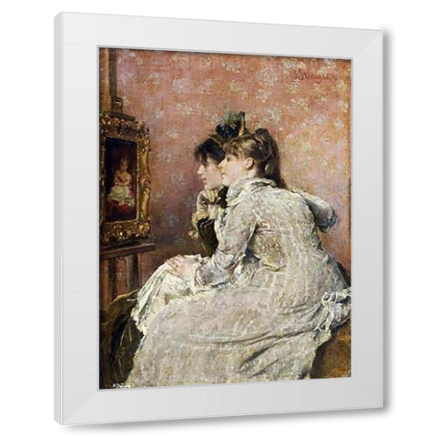 Admiring The Portrait White Modern Wood Framed Art Print by Stevens, Alfred