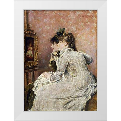 Admiring The Portrait White Modern Wood Framed Art Print by Stevens, Alfred