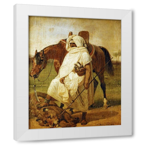 The Lion Hunter White Modern Wood Framed Art Print by Vernet, Horace
