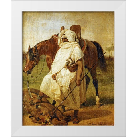 The Lion Hunter White Modern Wood Framed Art Print by Vernet, Horace