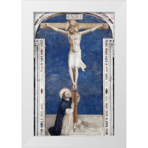 Crucifixcion With Saint Dominick White Modern Wood Framed Art Print by Angelico, Fra