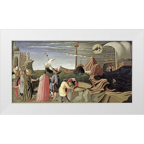 Predella Triptych Story of Saint Luke White Modern Wood Framed Art Print by Angelico, Fra