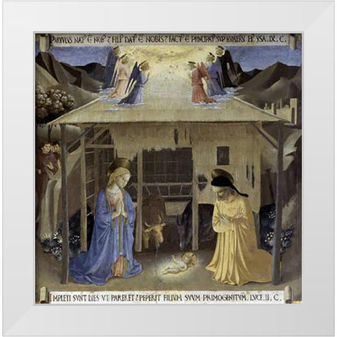 Story of The Life of Museumist Nativity White Modern Wood Framed Art Print by Angelico, Fra