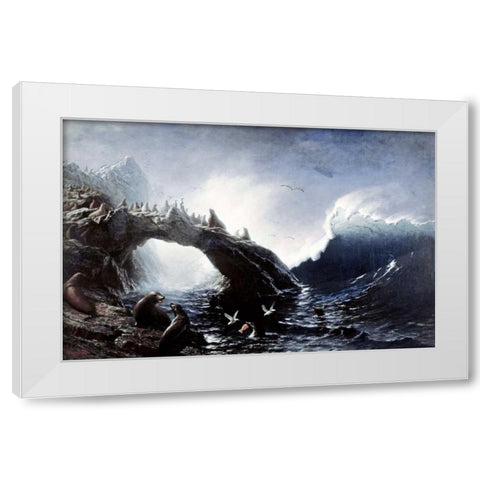 Farallon Island White Modern Wood Framed Art Print by Bierstadt, Albert