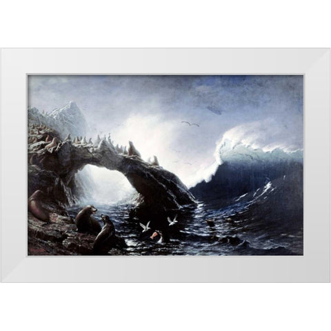 Farallon Island White Modern Wood Framed Art Print by Bierstadt, Albert