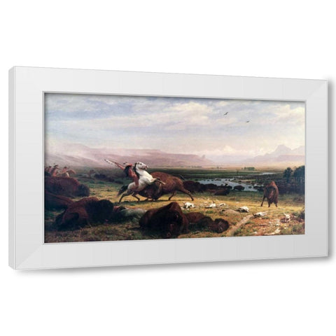 Last of the Buffalo White Modern Wood Framed Art Print by Bierstadt, Albert