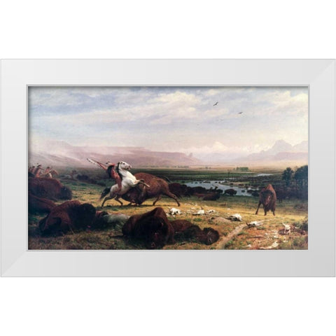 Last of the Buffalo White Modern Wood Framed Art Print by Bierstadt, Albert