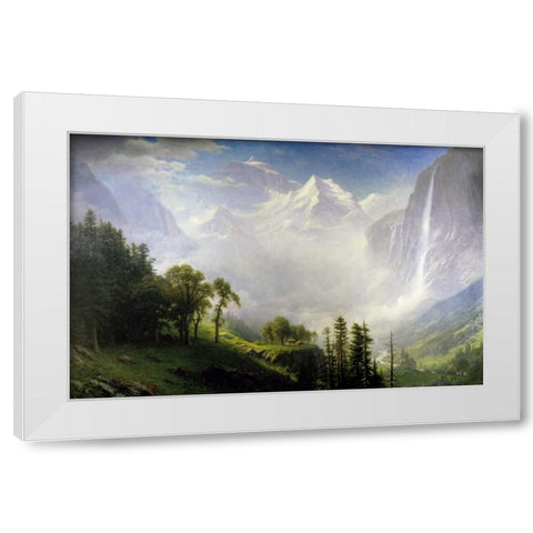 Majesty Of The Mountains White Modern Wood Framed Art Print by Bierstadt, Albert