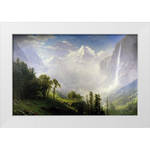 Majesty Of The Mountains White Modern Wood Framed Art Print by Bierstadt, Albert