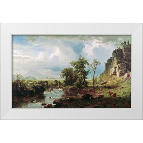 Platte River White Modern Wood Framed Art Print by Bierstadt, Albert
