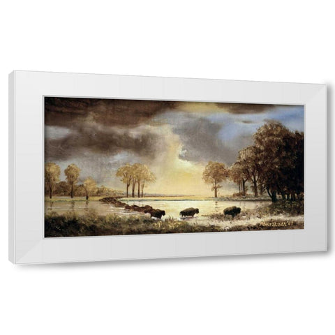 The Buffalo Trail, 1867 White Modern Wood Framed Art Print by Bierstadt, Albert