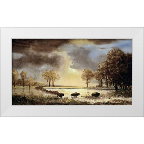 The Buffalo Trail, 1867 White Modern Wood Framed Art Print by Bierstadt, Albert