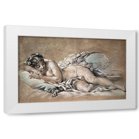 A Young Girl Sleeping White Modern Wood Framed Art Print by Boucher, Francois