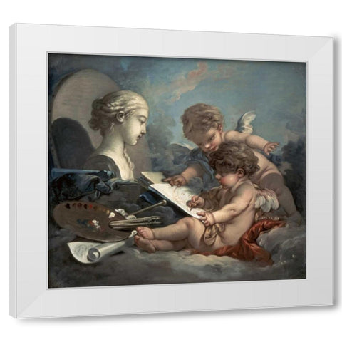 Amore, Allegory of Painting White Modern Wood Framed Art Print by Boucher, Francois