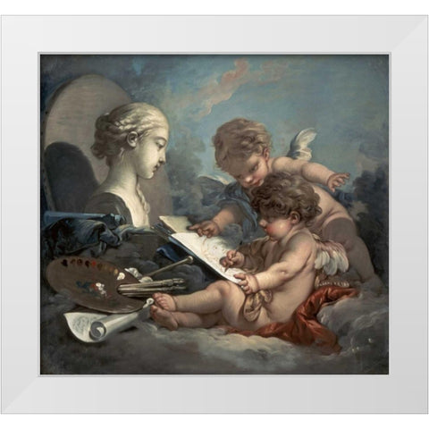 Amore, Allegory of Painting White Modern Wood Framed Art Print by Boucher, Francois