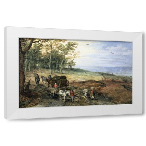 A Wooded Landscape with Travelers White Modern Wood Framed Art Print by Jan Brueghel the Elder