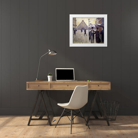 Paris Street--Rainy Weather - Study White Modern Wood Framed Art Print by Caillebotte, Gustave