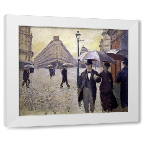 Paris Street--Rainy Weather - Study White Modern Wood Framed Art Print by Caillebotte, Gustave