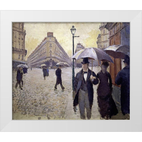 Paris Street--Rainy Weather - Study White Modern Wood Framed Art Print by Caillebotte, Gustave