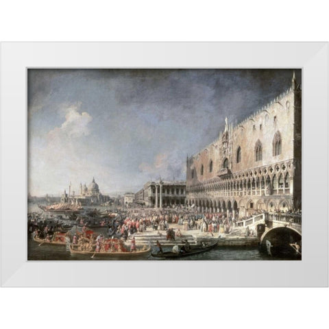 Reception of French Ambassador In Venice White Modern Wood Framed Art Print by Canaletto