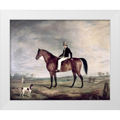 A Young Gentleman In a Grey Hat On a Bay Hunter White Modern Wood Framed Art Print by Cooper, Abraham