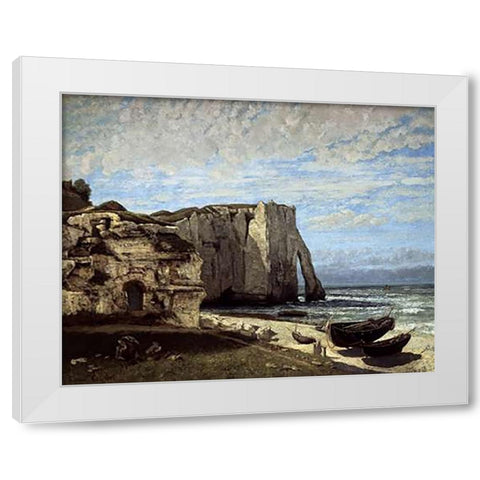 Cliffs of Etretat After a Storm White Modern Wood Framed Art Print by Courbet, Gustave
