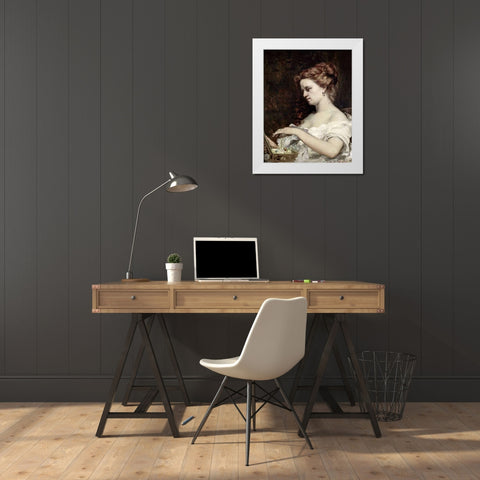 Woman With Jewels White Modern Wood Framed Art Print by Courbet, Gustave