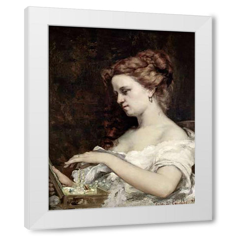 Woman With Jewels White Modern Wood Framed Art Print by Courbet, Gustave