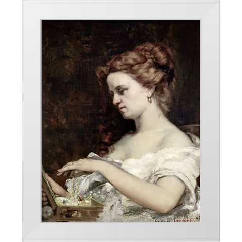 Woman With Jewels White Modern Wood Framed Art Print by Courbet, Gustave