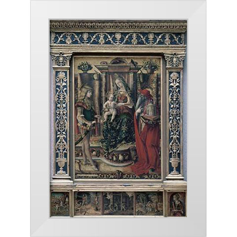 Madonna and Child With St. Jerome and St. Sebastian White Modern Wood Framed Art Print by Crivelli, Carlo