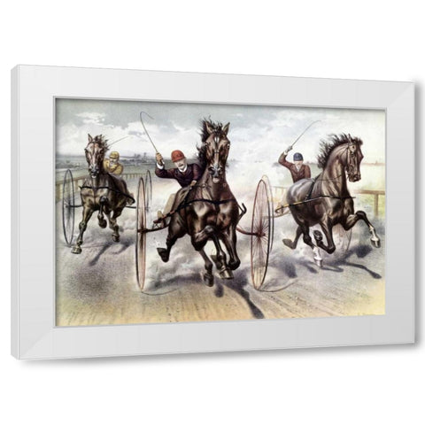 A Race For Blood White Modern Wood Framed Art Print by Currier and Ives