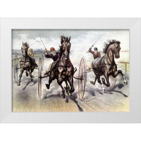 A Race For Blood White Modern Wood Framed Art Print by Currier and Ives