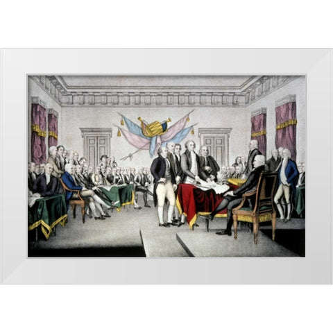 Declaration of Independence White Modern Wood Framed Art Print by Currier and Ives