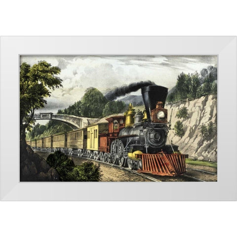 Express Train White Modern Wood Framed Art Print by Currier and Ives