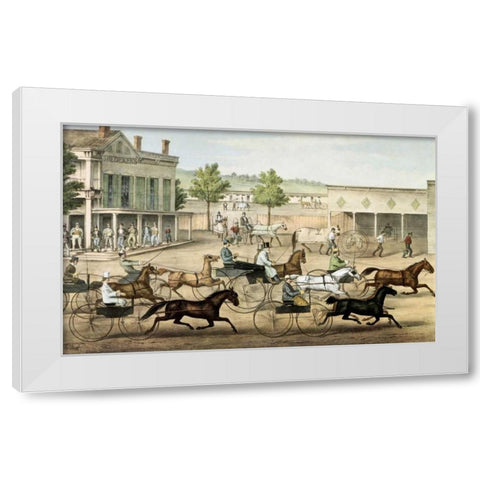 Going To The Trot White Modern Wood Framed Art Print by Currier and Ives