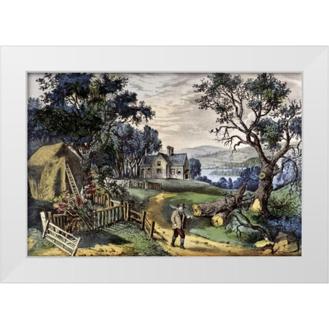 My Boyhoods Home White Modern Wood Framed Art Print by Currier and Ives